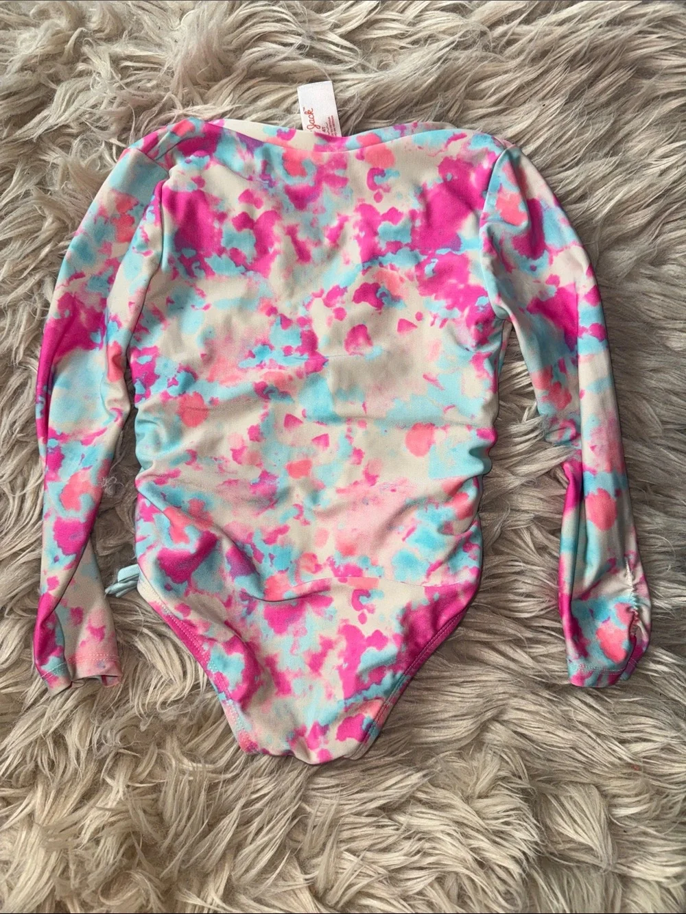 Cat & Jack Pink & Aqua Tie-Dye Long Sleeve One-Piece Swimsuit